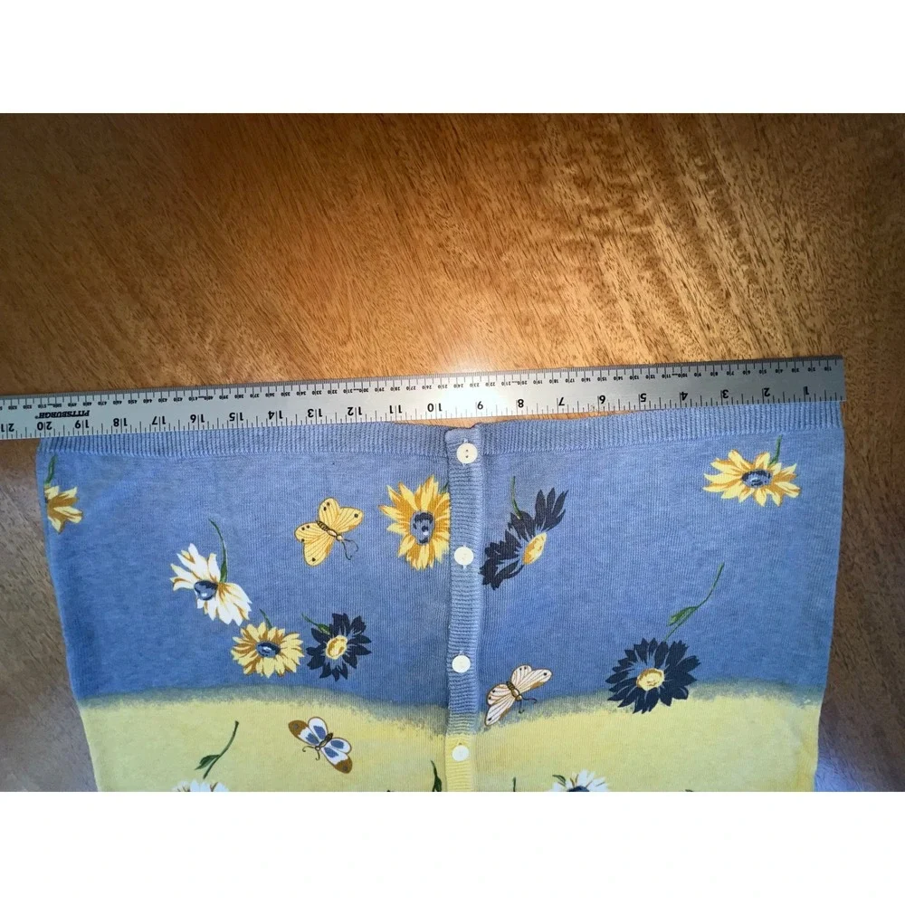 Teddi Vintage Floral Butterfly Cardigan Sweater‎ XL Blue Yellow White Cotton